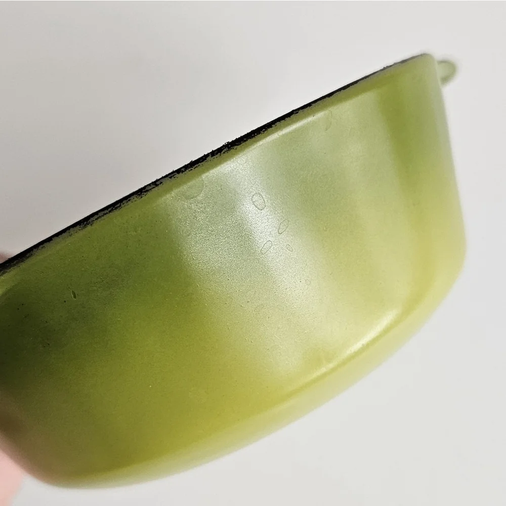 Vintage Anchor Hocking Fire-King 12 oz Olive Green Teflon Ovenware Dish w/ Glass